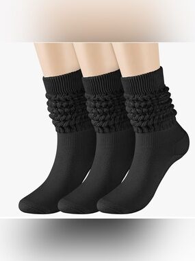 3 Pairs Slouch Socks for Women Size 5-11 Black Extra Long Scrunch Knee